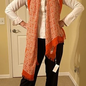 BRAND NEW Tory Burch oblong scarf- orange and white/cream